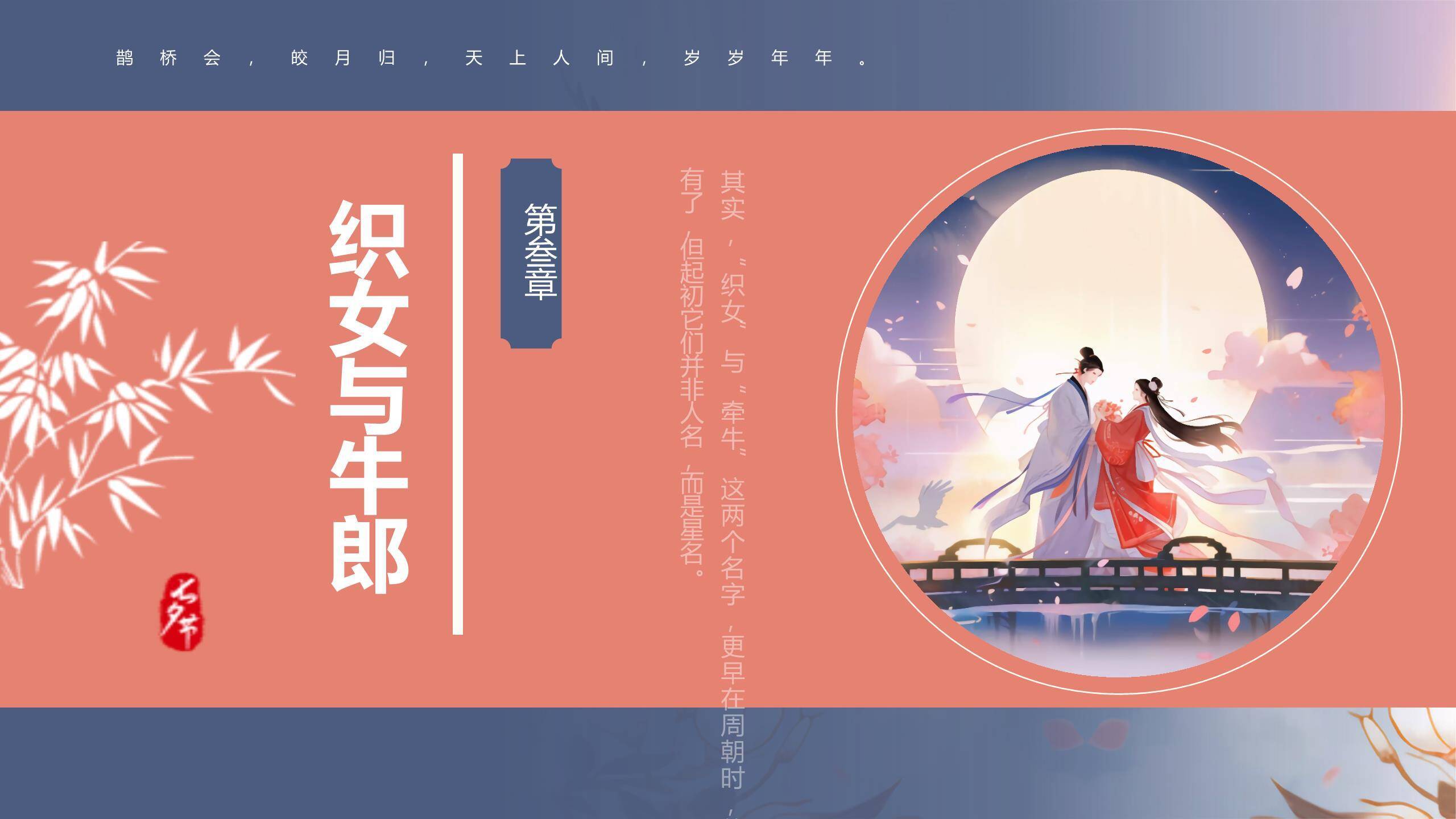 七夕节故事讲解手绘PPT模板3