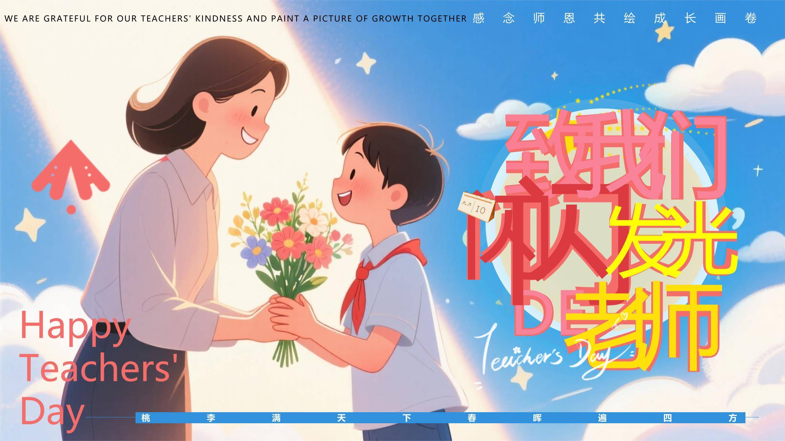 教师节闪闪发光梦幻班会PPT模板0