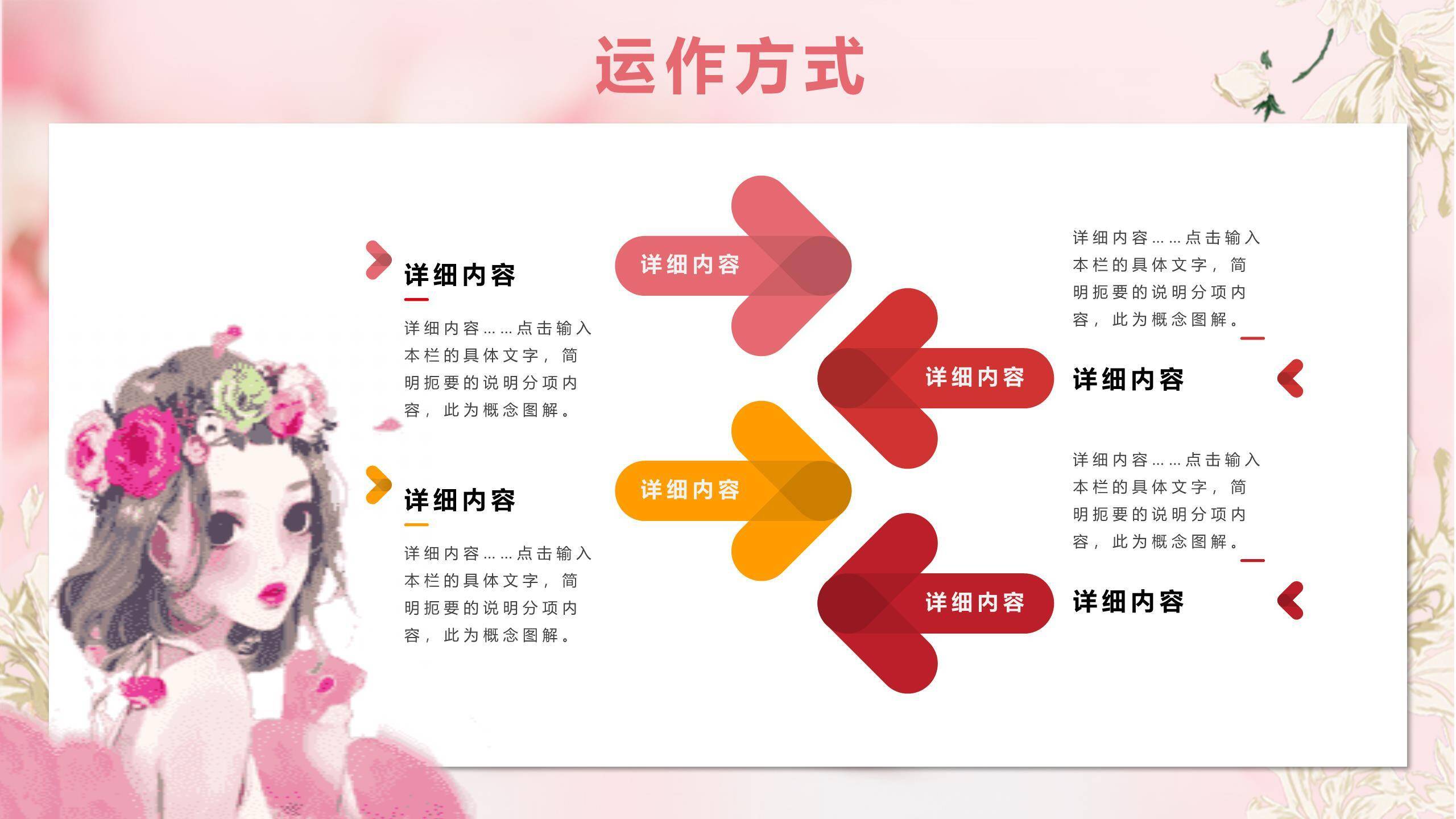 粉色卡通Q版女生节花环少女祝福汇报PPT模板8