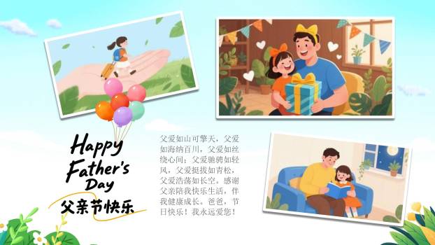 父亲节手绘家庭相册PPT模板1