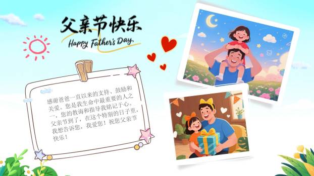 父亲节手绘家庭相册PPT模板5