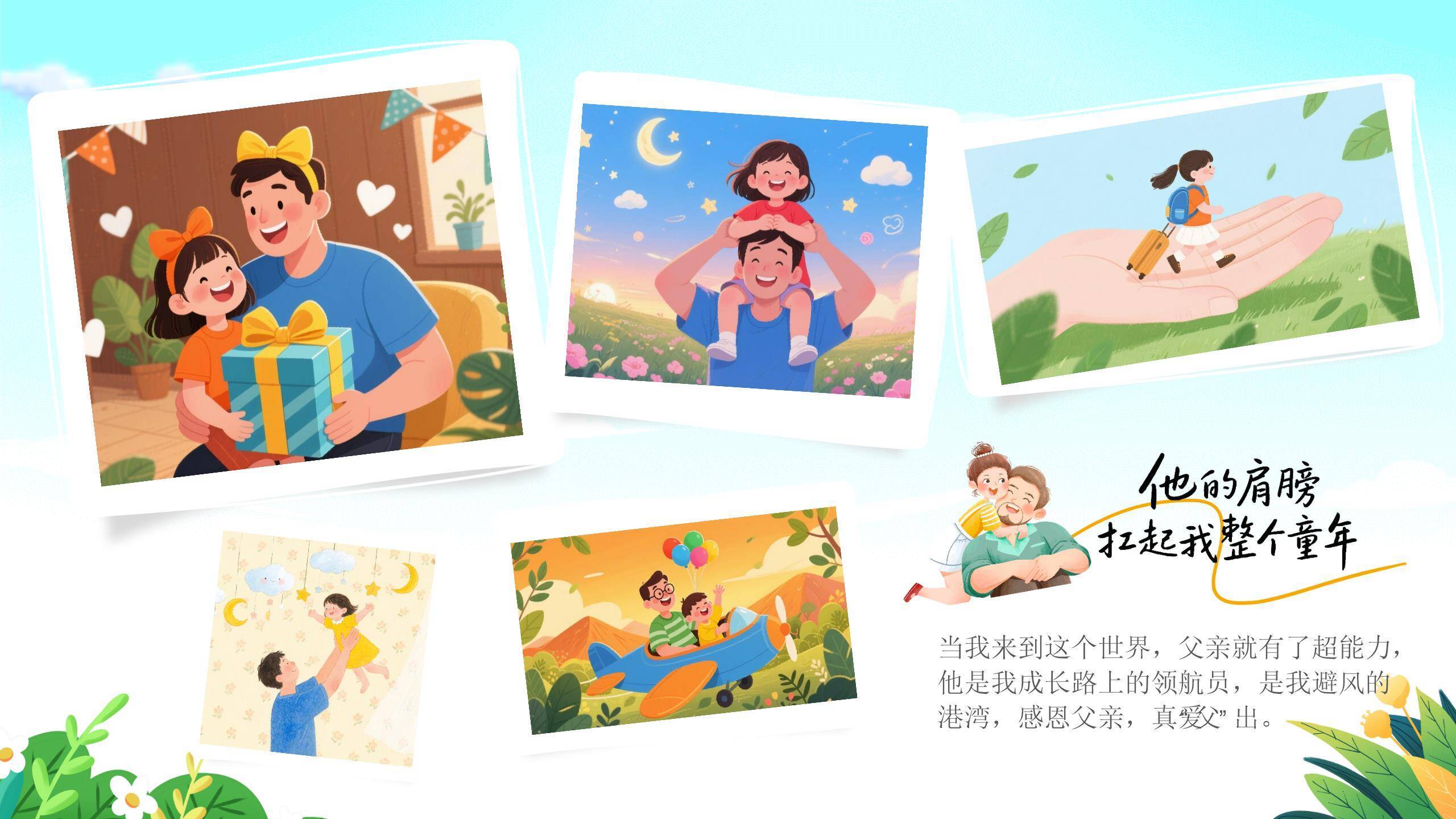 父亲节手绘家庭相册PPT模板6