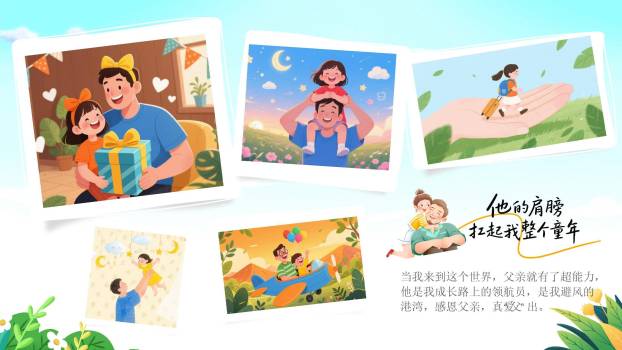 父亲节手绘家庭相册PPT模板6