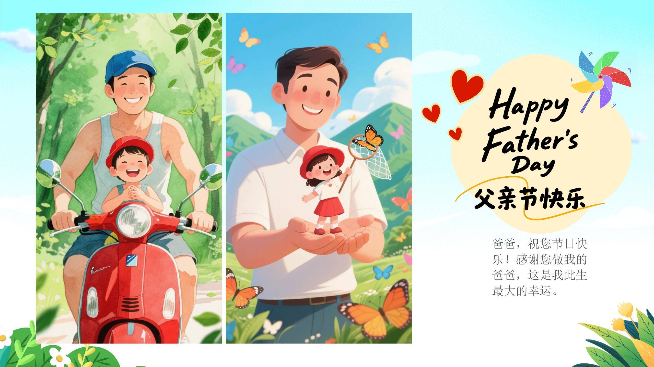 父亲节手绘家庭相册PPT模板7