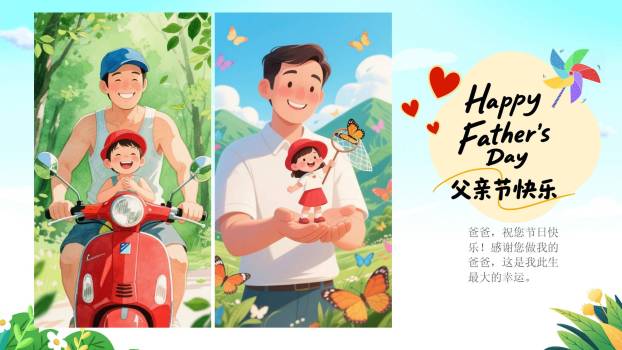 父亲节手绘家庭相册PPT模板7