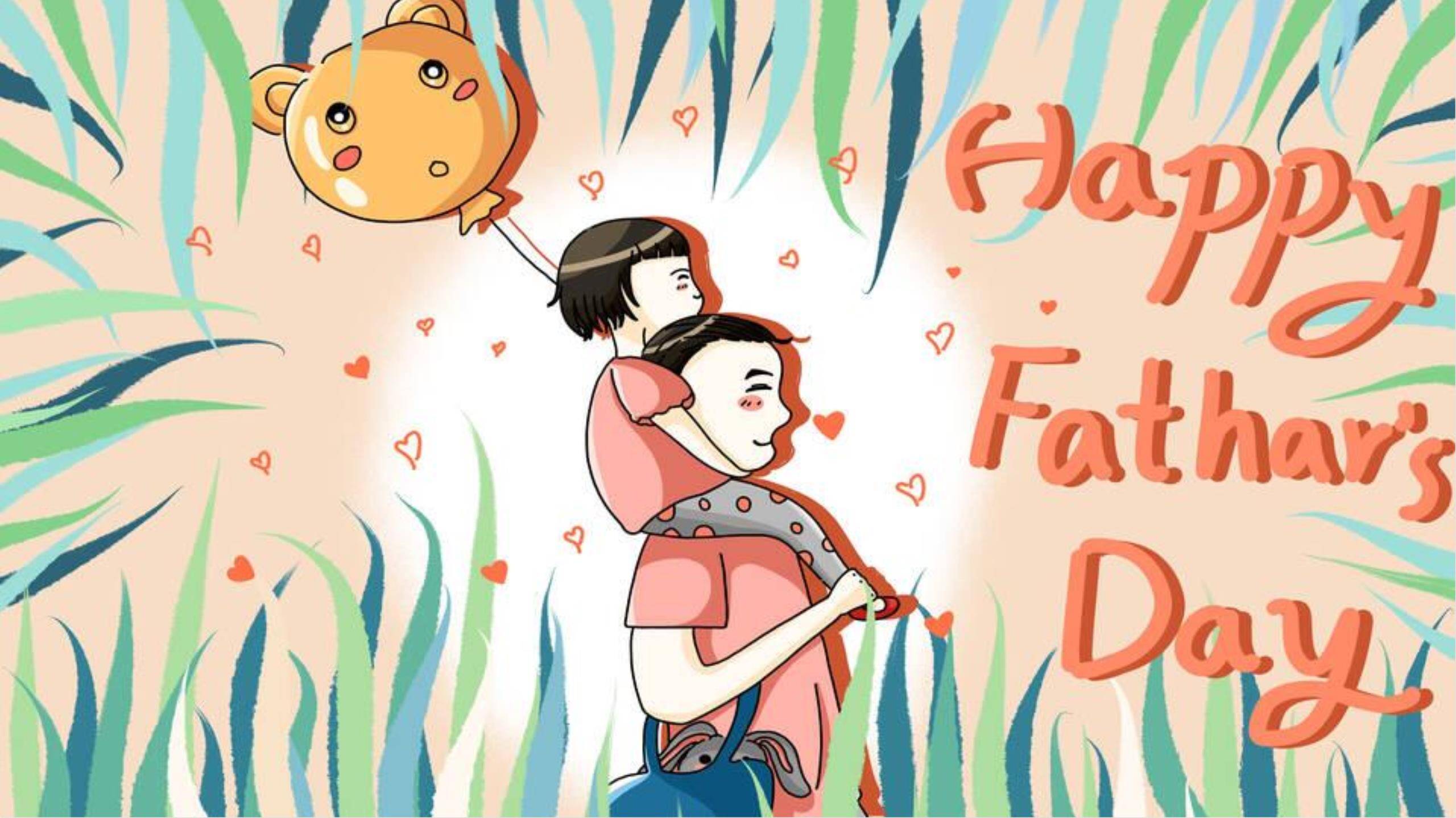 父亲节手绘童趣贺卡PPT模板0