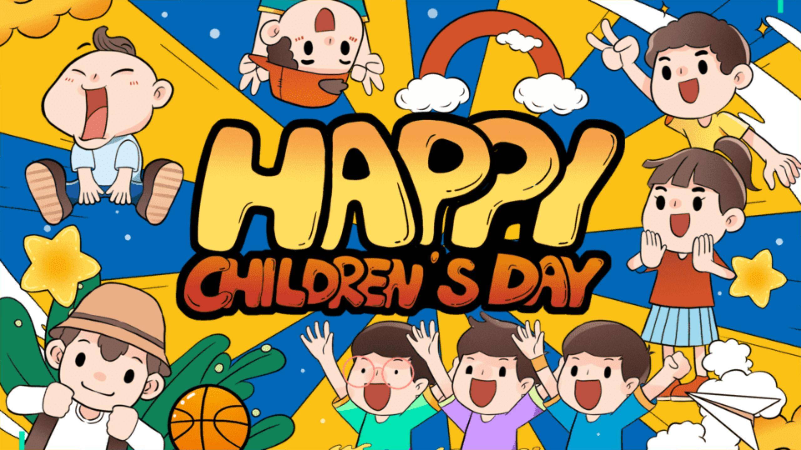 六一儿童节漫画风欢乐校园活动PPT模板0