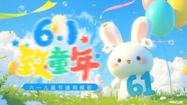 六一儿童节3D气球致童年模板PPT模板0