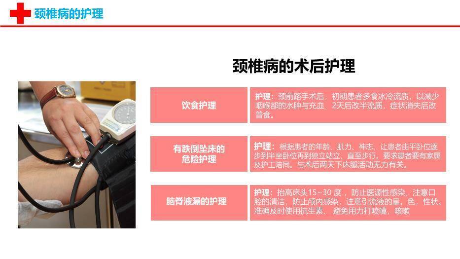 粉色医疗颈椎病的护理查房PPT模板3