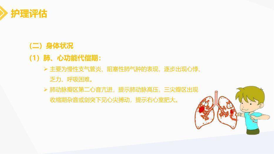 黄色插画慢性肺源性心脏病患者的护理PPT模板3