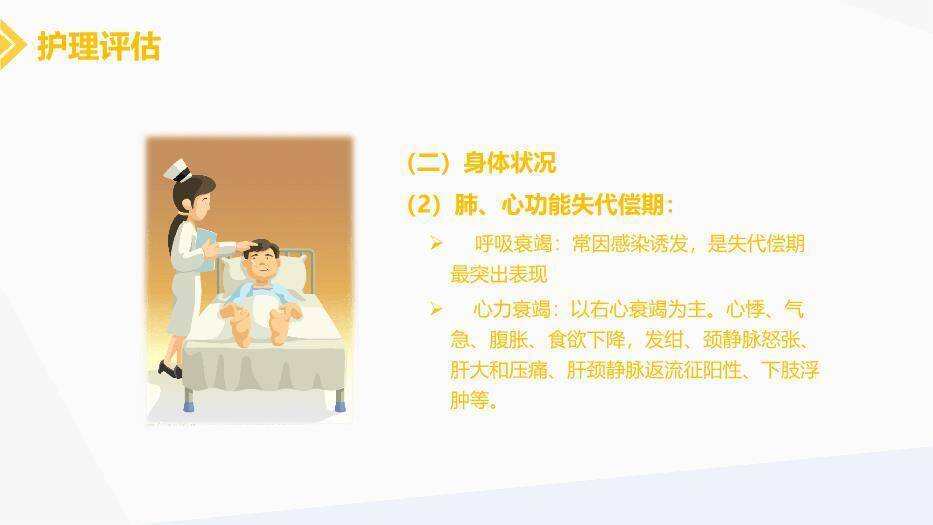 黄色插画慢性肺源性心脏病患者的护理PPT模板4