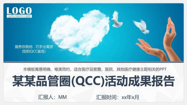蓝色唯美某某品管圈(QCC)活动成果报告PPT模板0