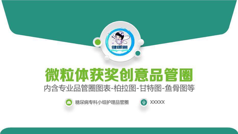 绿色卡通风微粒体获奖创意品管圈PPT模板0