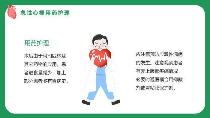 绿色医疗插画风急性心梗术后护理PPT模板7