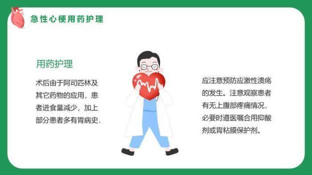 绿色医疗插画风急性心梗术后护理PPT模板7