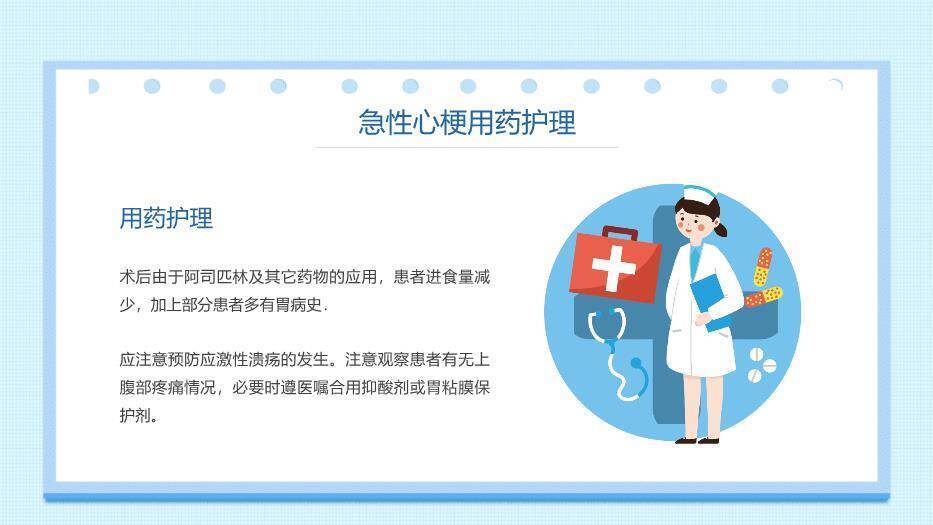 蓝色医疗卡通风急性心梗术后护理个案PPT模板7