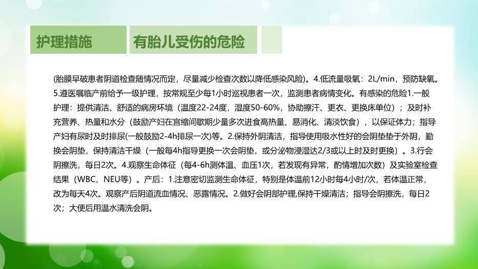 绿色自然风胎膜早破病人的护理个案分享PPT模板2