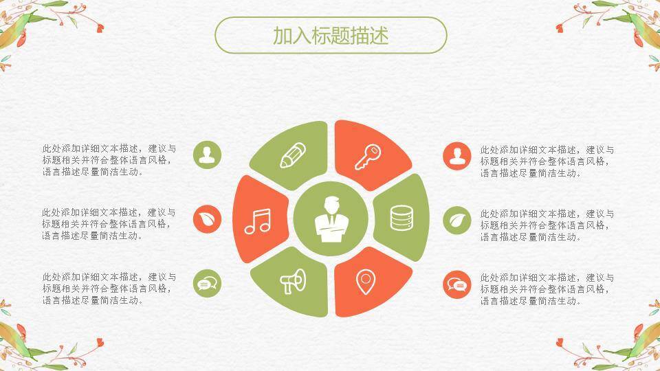 小清新七月你好枝叶竖排PPT模板2