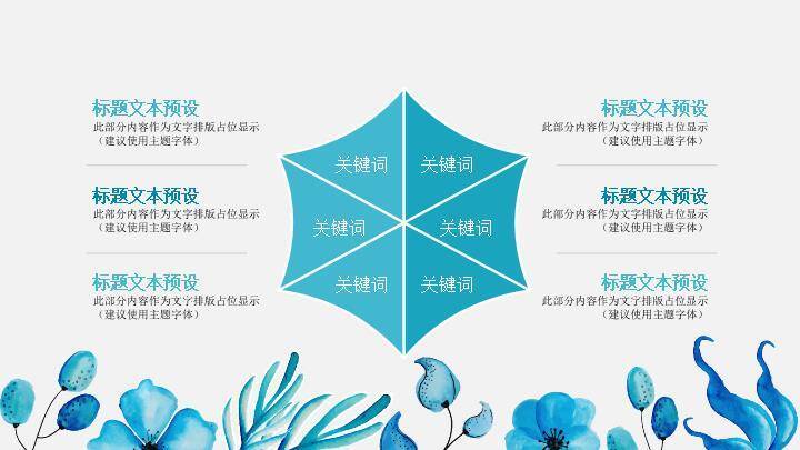 小清新深蓝水彩花环PPT模板9