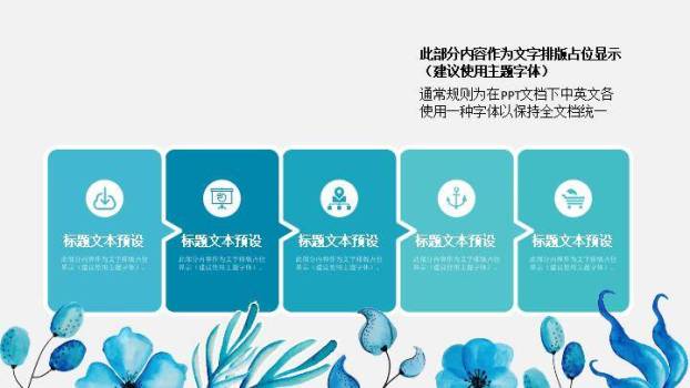 小清新深蓝水彩花环PPT模板1