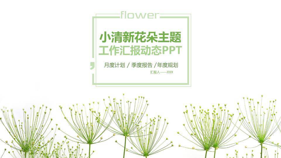 小清新极简植物述职PPT模板0