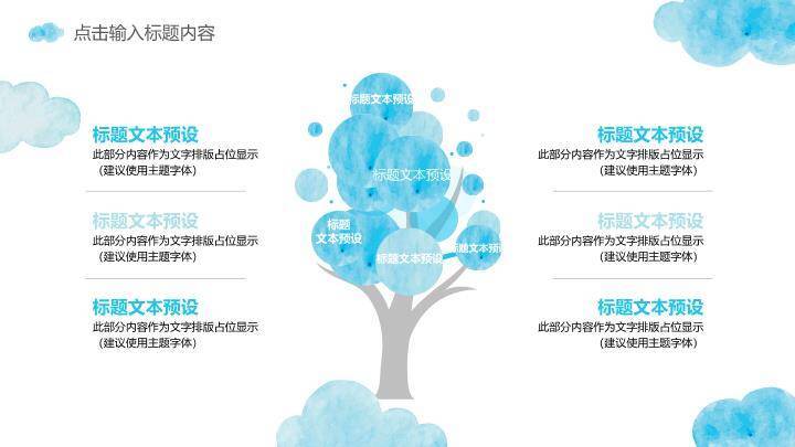 小清新水彩云朵简约时尚PPT模板4