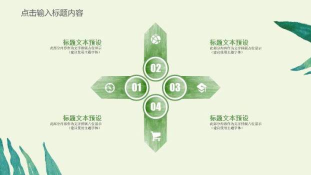 小清新热带植物水彩通用PPT模板8