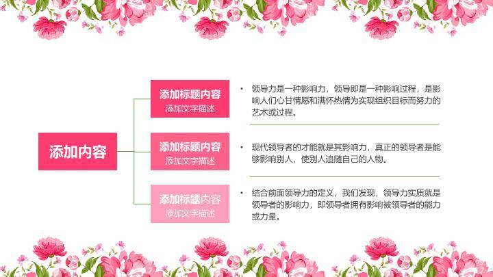 小清新粉色牡丹商务通用PPT模板4