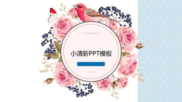 小清新花鸟圆框女性通用PPT模板0